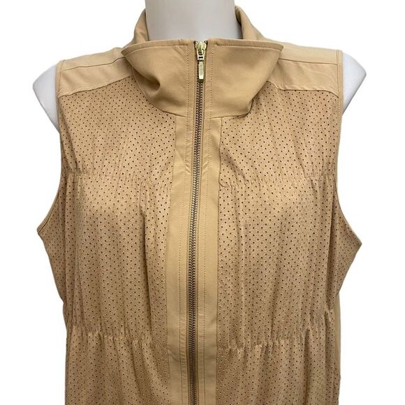 Zenergy by Chico’s Faux Suede Vest Perforated‎ Full Zip Camel Brown sz 2 (large) - Picture 2 of 11